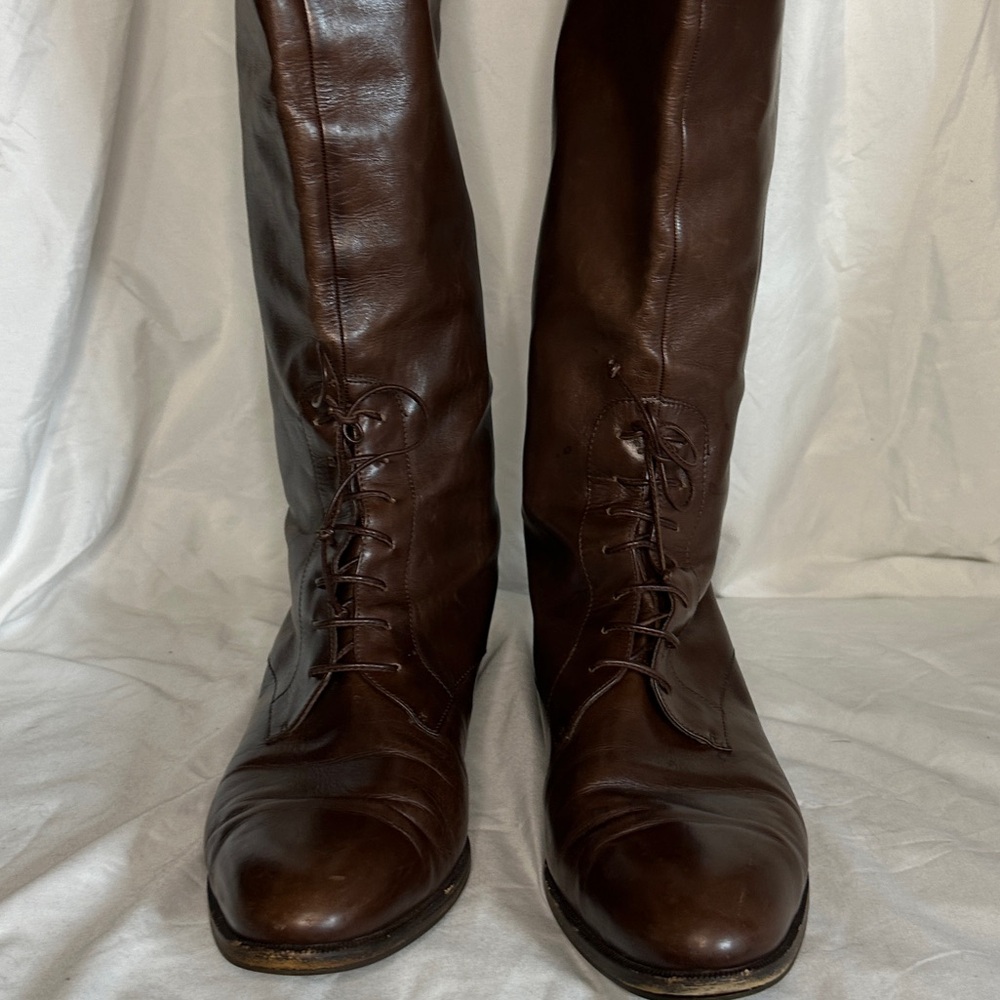 Vintage 1970s Salvatore Ferragamo Dark Brown Lace-Up riding Boots